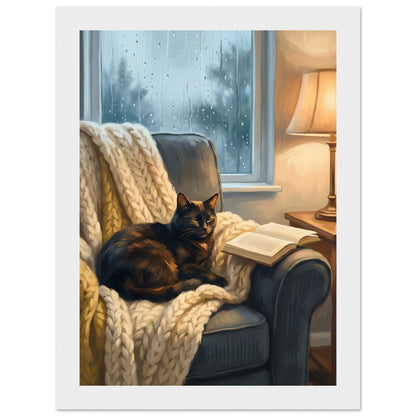 Cozy Cat Reading Poster - The Finishing Touch Your Reading Nook Needs - 20x25 cm / 8x10″ - White frame / Ready-to-hang - Sparkycare
