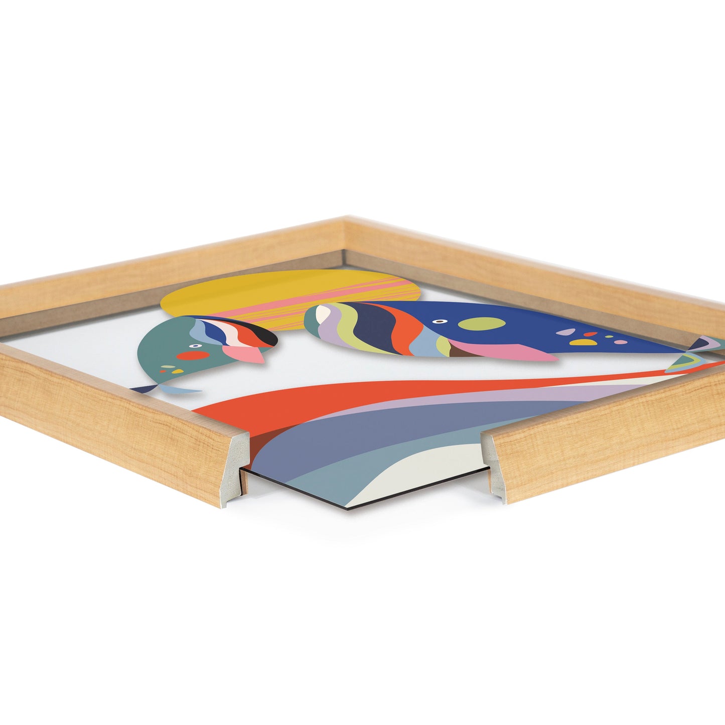 Modern Colorful Whales Framed Glass Wall Art