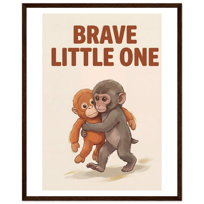 Brave Little One Monkey Poster - Bold Typography Framed Art - 40x50 cm / 16x20″ - Dark wood frame / Ready-to-hang - Sparkycare