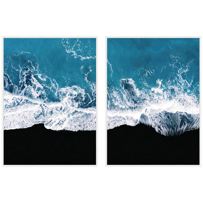 Minimalist Ocean Waves on Beach Framed Canvas Set