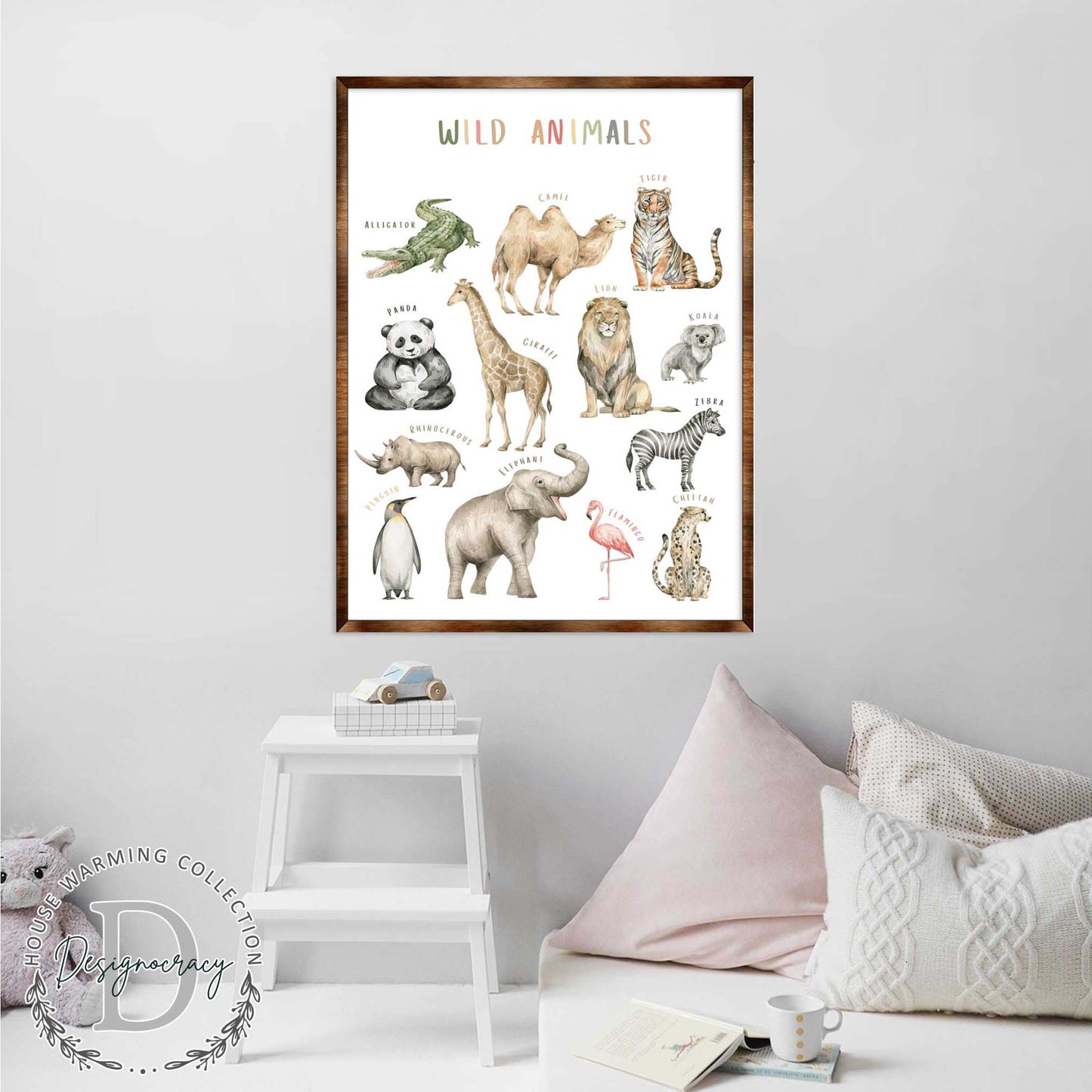 Wild Animals Wooden Kids Room Wall Art Poster