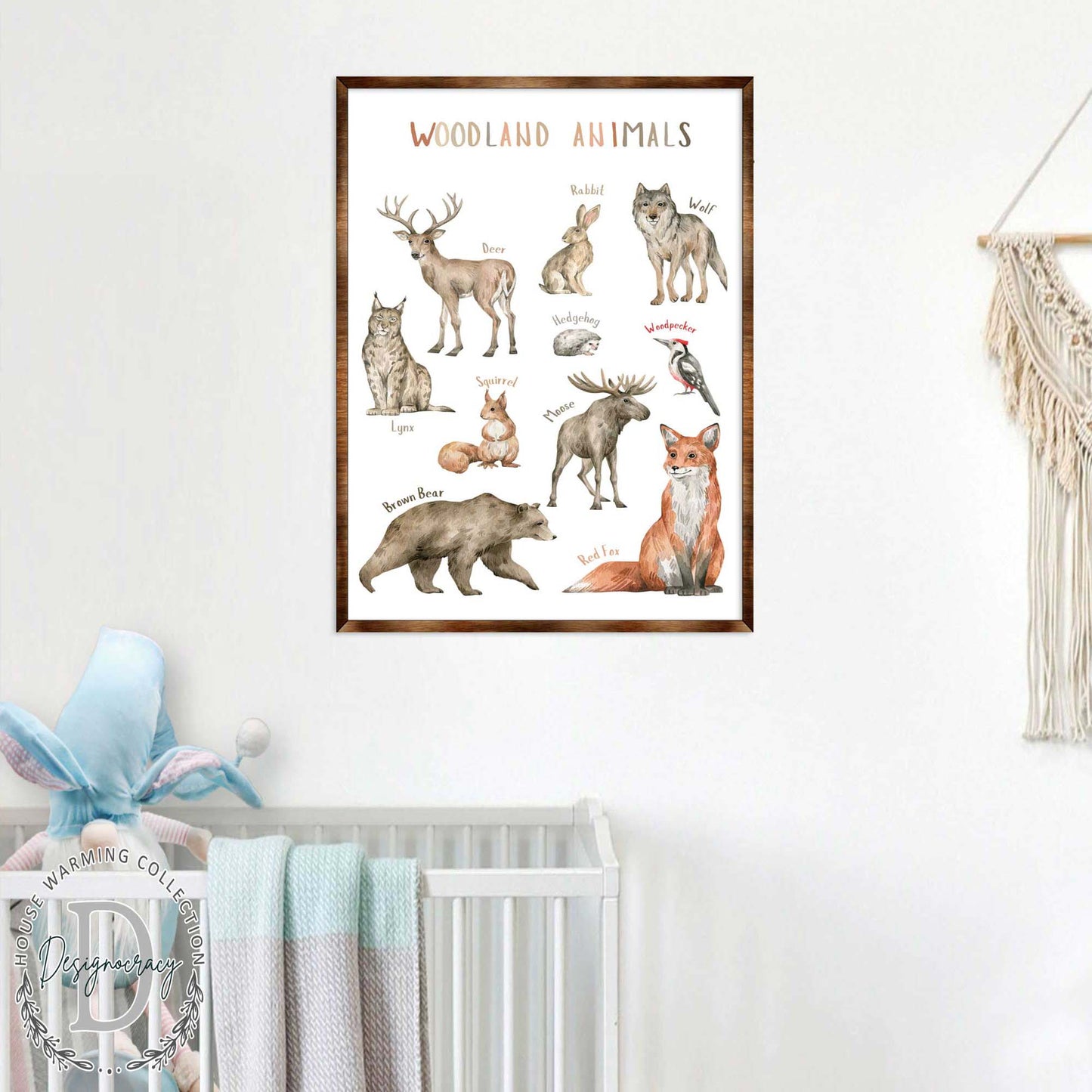 Woodland Animals Wooden Kids Room Wall Art Poster