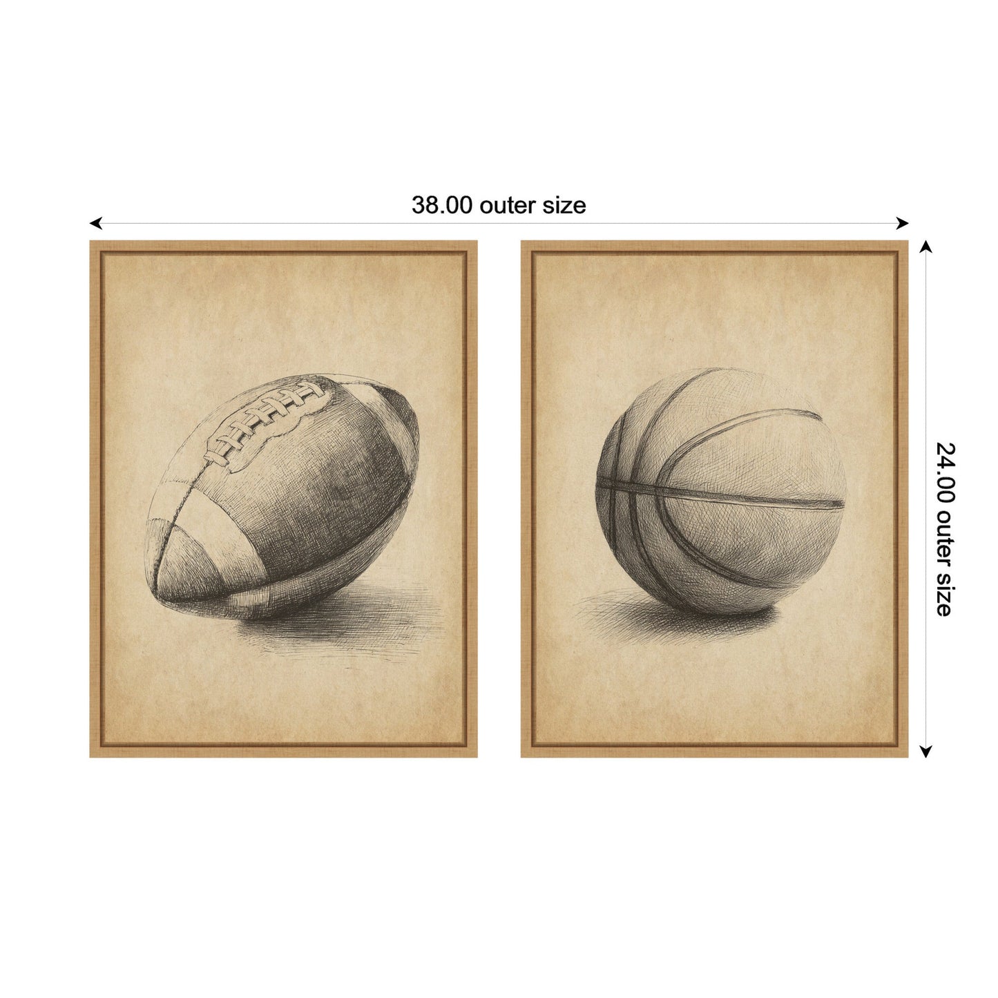 Vintage Football and Basketball 2 Piece Canvas Set