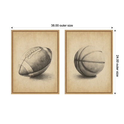 Vintage Football and Basketball 2 Piece Canvas Set