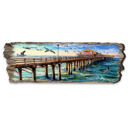 Pier Panorama Wood Wall Art - Coastal Seascape Decor