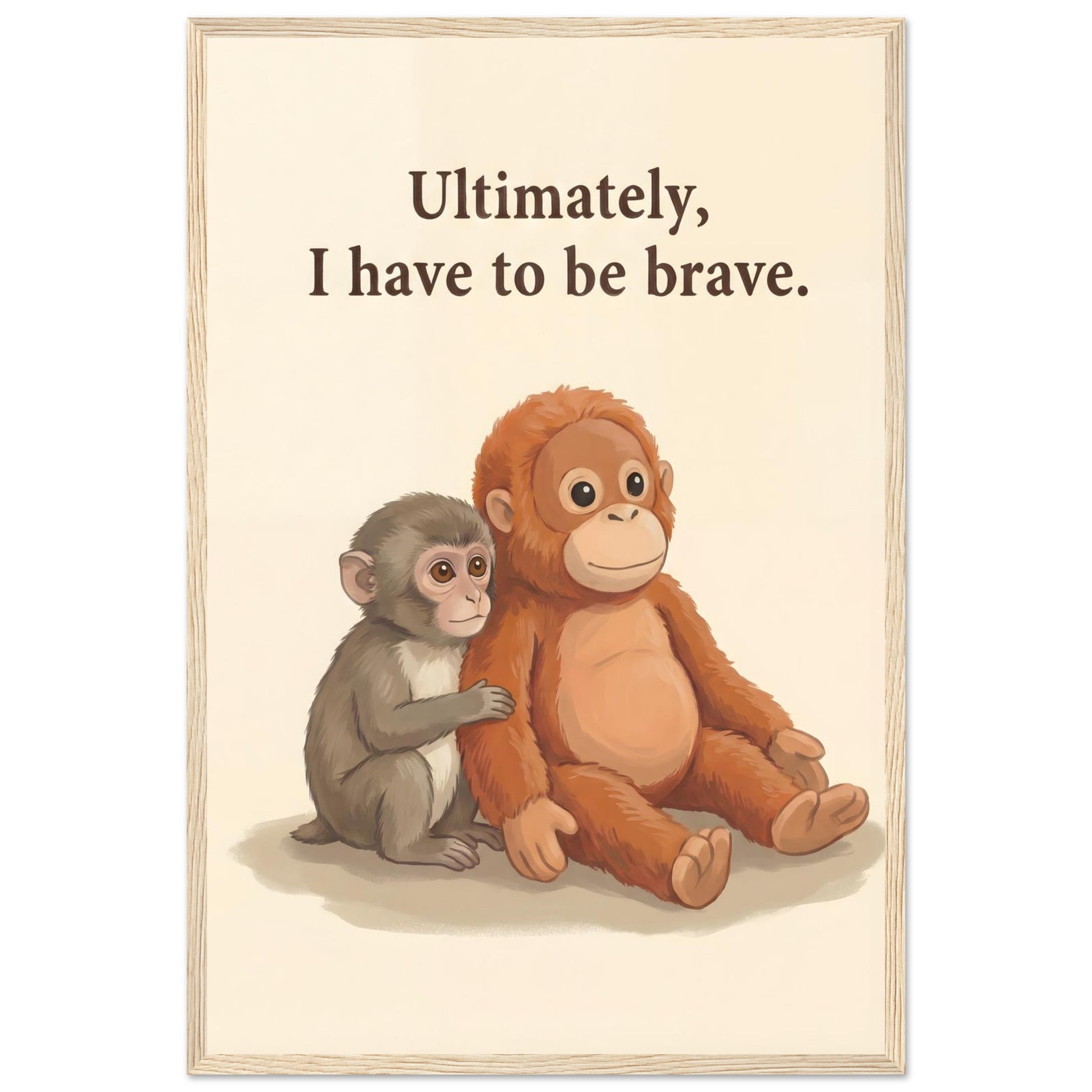Baby Monkey "Be Brave" Framed Wall Art - 20x25 cm / 8x10″ - White frame / Ready-to-hang - Sparkycare