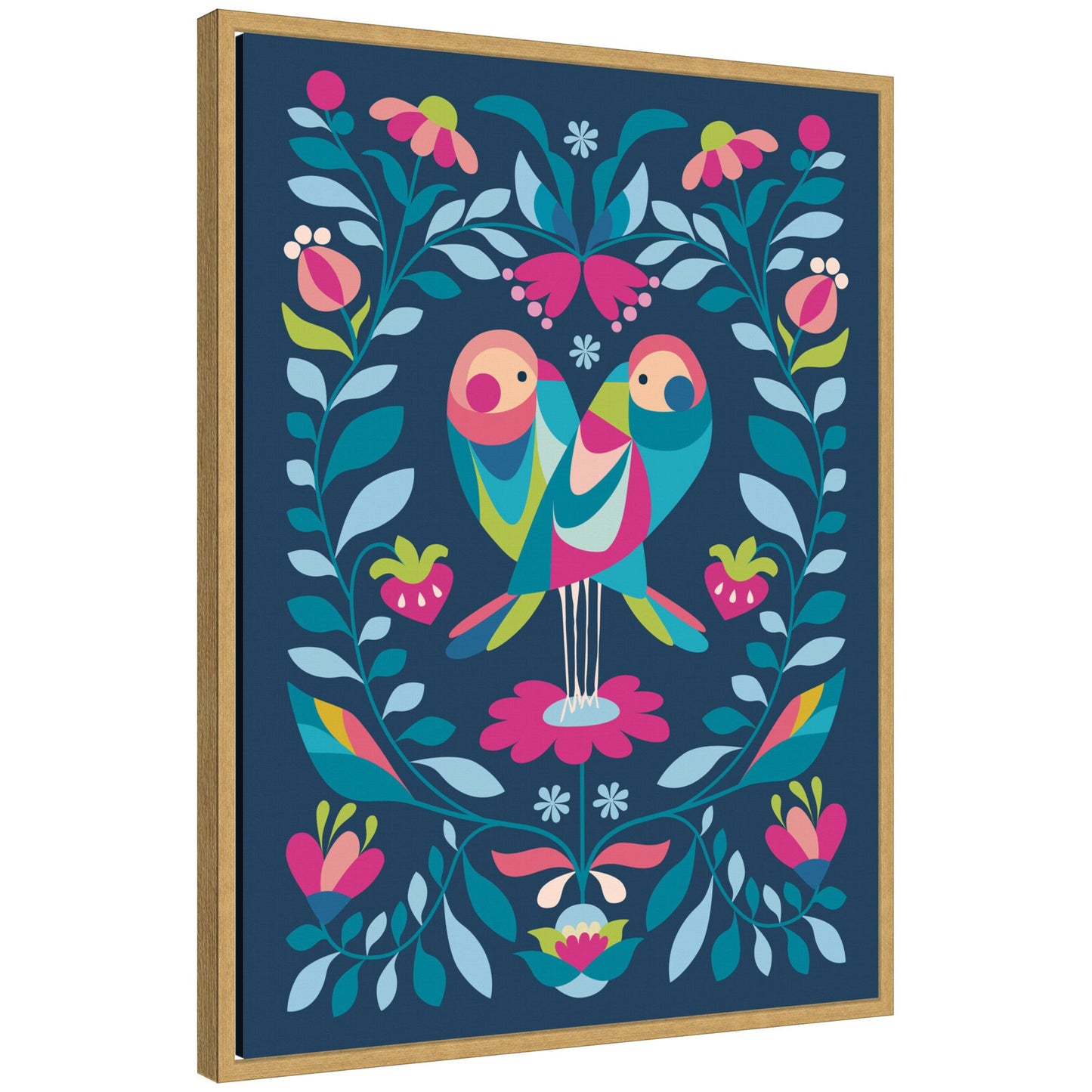 Love Birds pair of birds framed canvas wall art