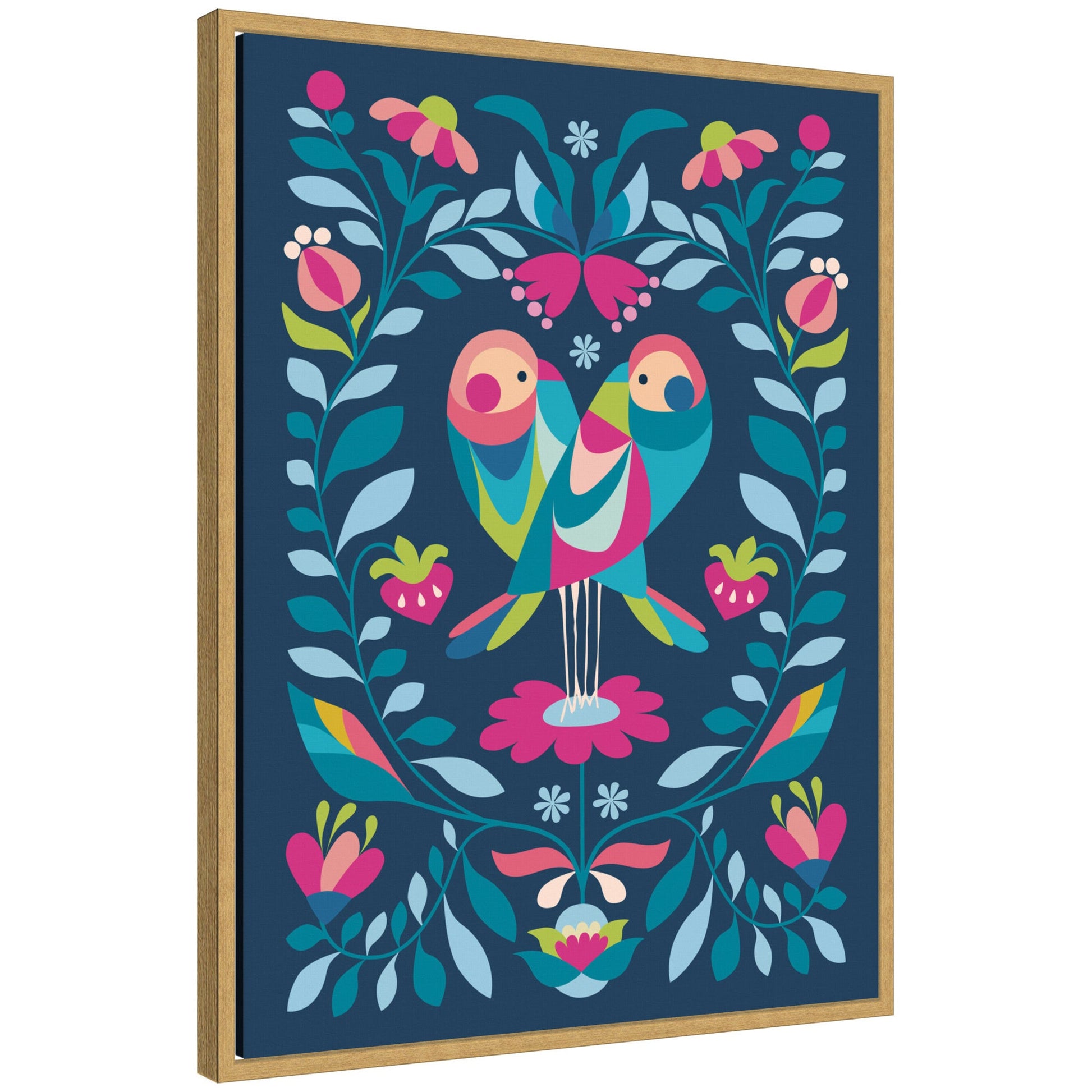 Love Birds pair of birds framed canvas wall art