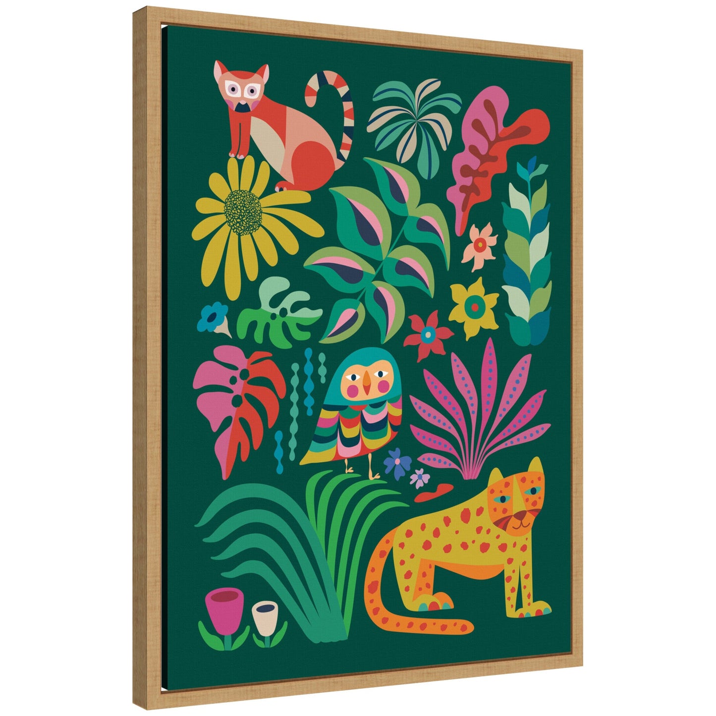 Framed canvas of playful jungle animals for safari nursery and kids room wall decor