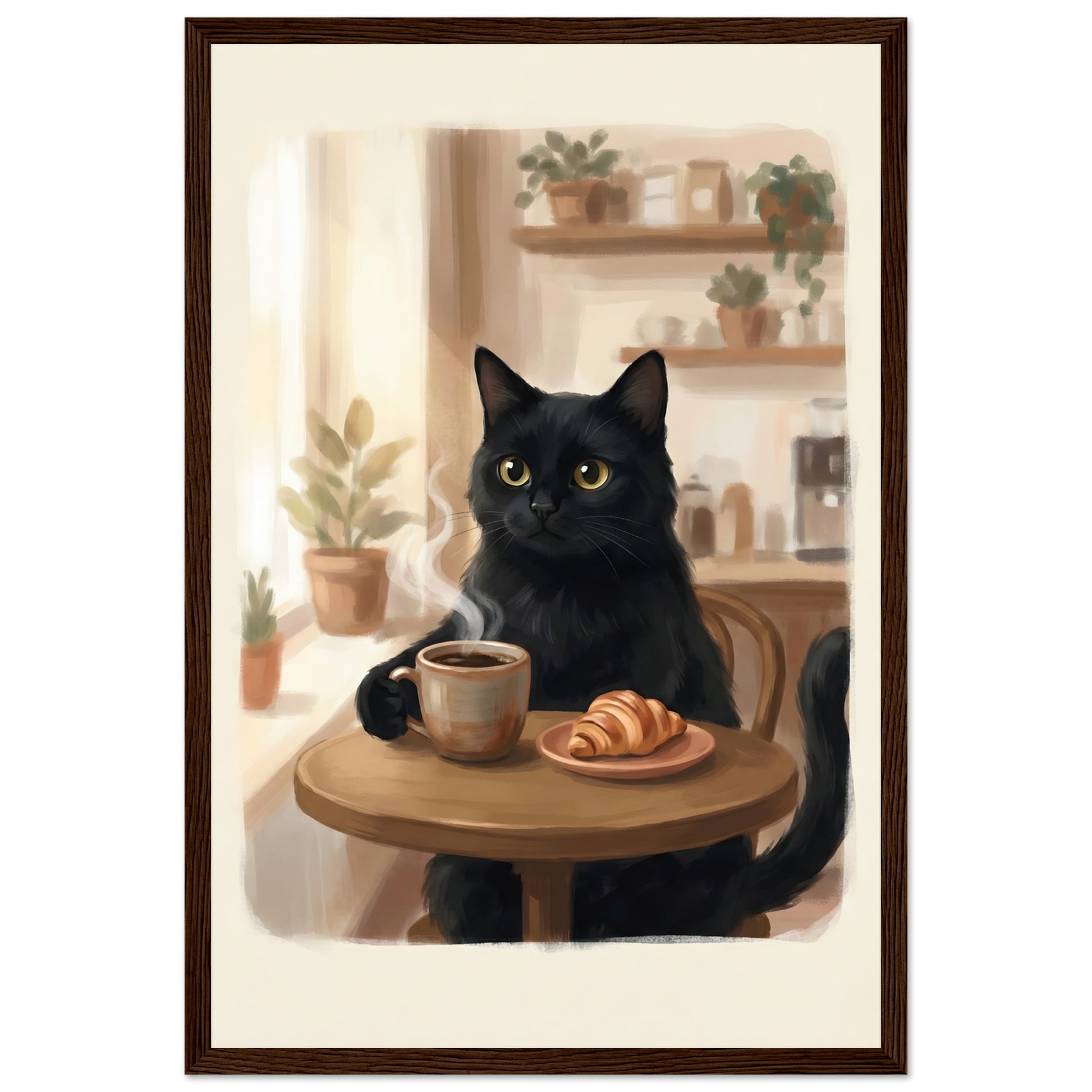 Cat Coffee Wall Art - The Cozy Morning Poster Your Kitchen Has Been Missing - 20x25 cm / 8x10″ - White frame / Ready-to-hang - Sparkycare