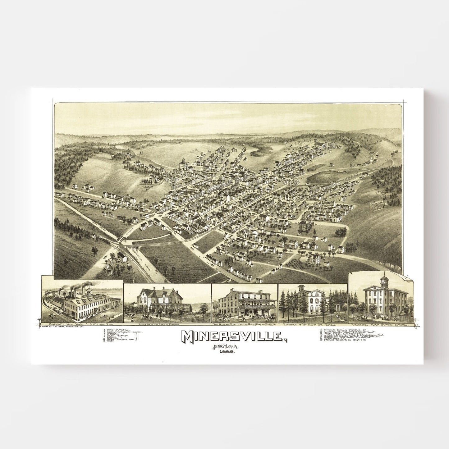 Vintage Map of Minersville, Pennsylvania, 1889