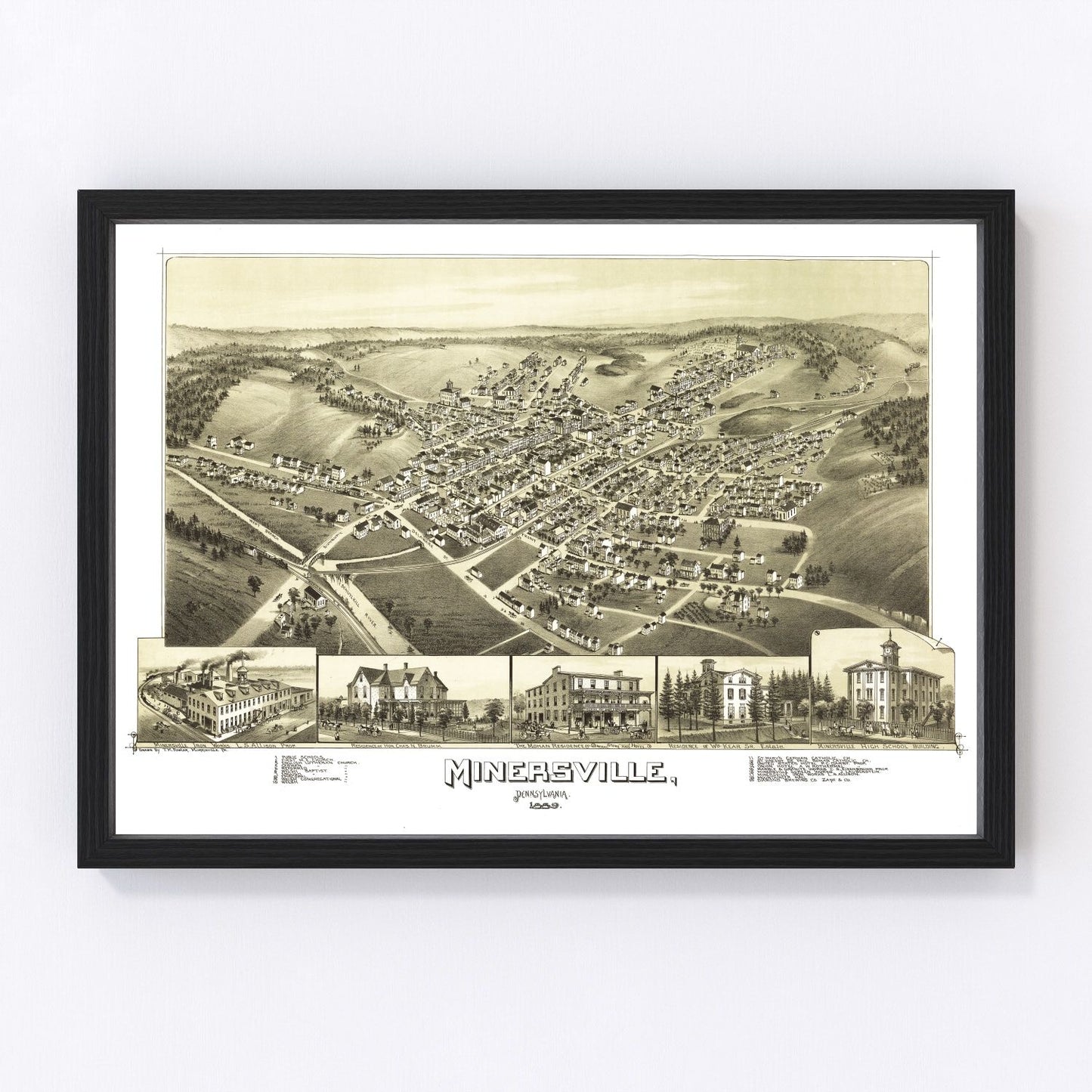 vintage map of Minersville, Pennsylvania, 1889