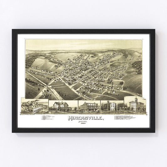 vintage map of Minersville, Pennsylvania, 1889