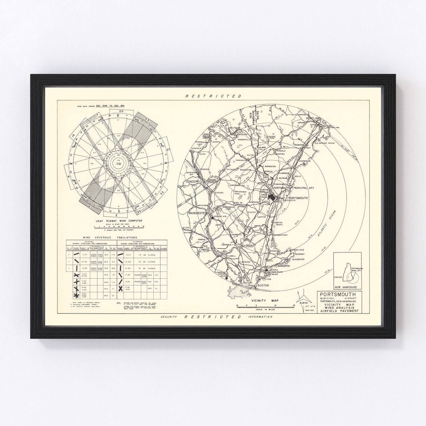 vintage map of Portsmouth Municipal Airport vicinity, New Hampshire, 1951