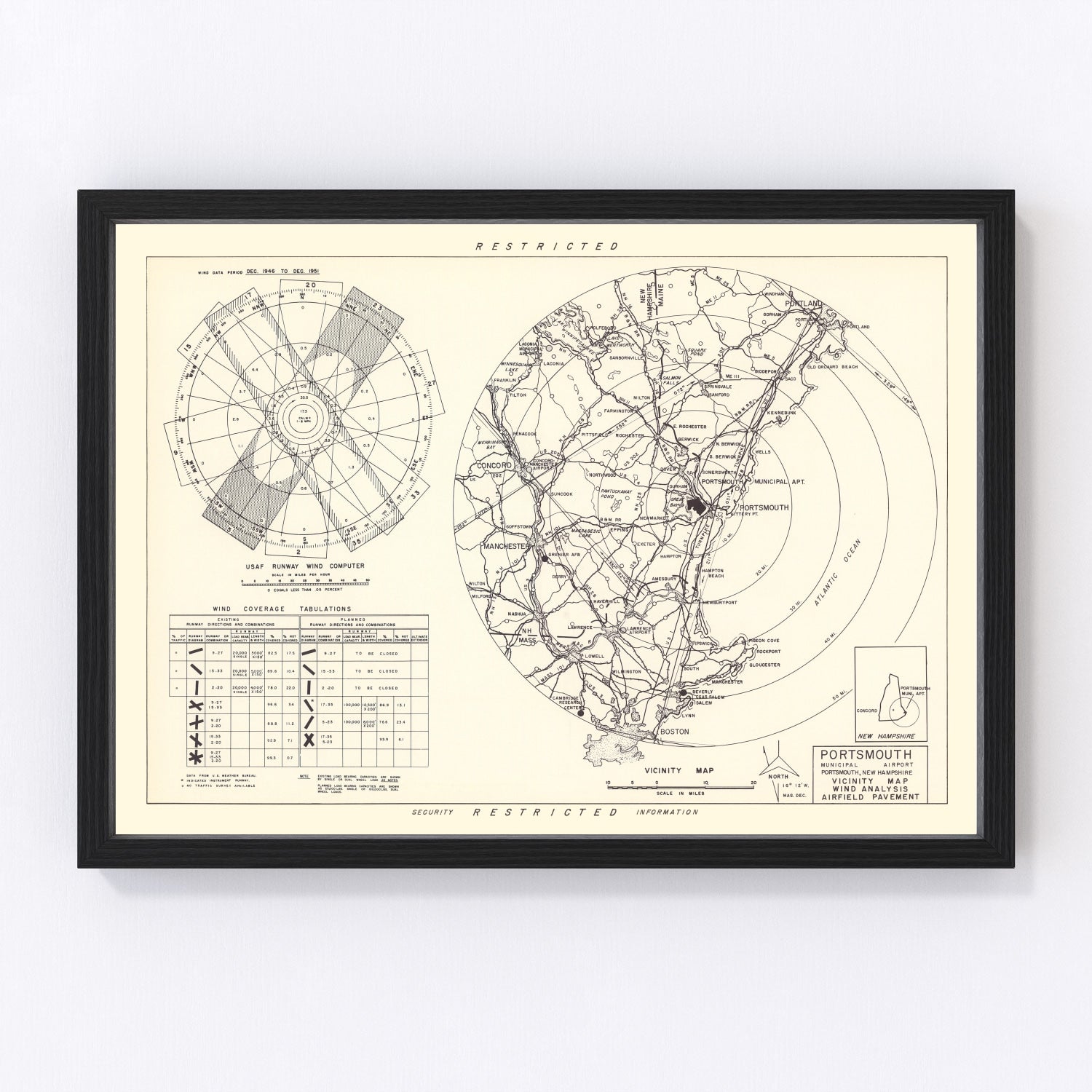 vintage map of Portsmouth Municipal Airport vicinity, New Hampshire, 1951