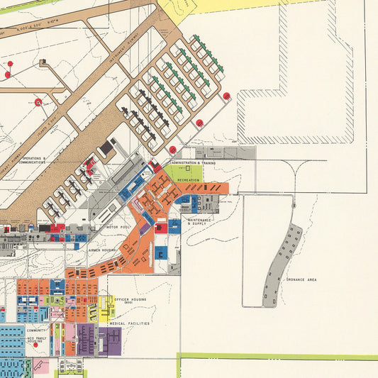 Vintage Map of Rapid City Air Force Base, South Dakota, 1952