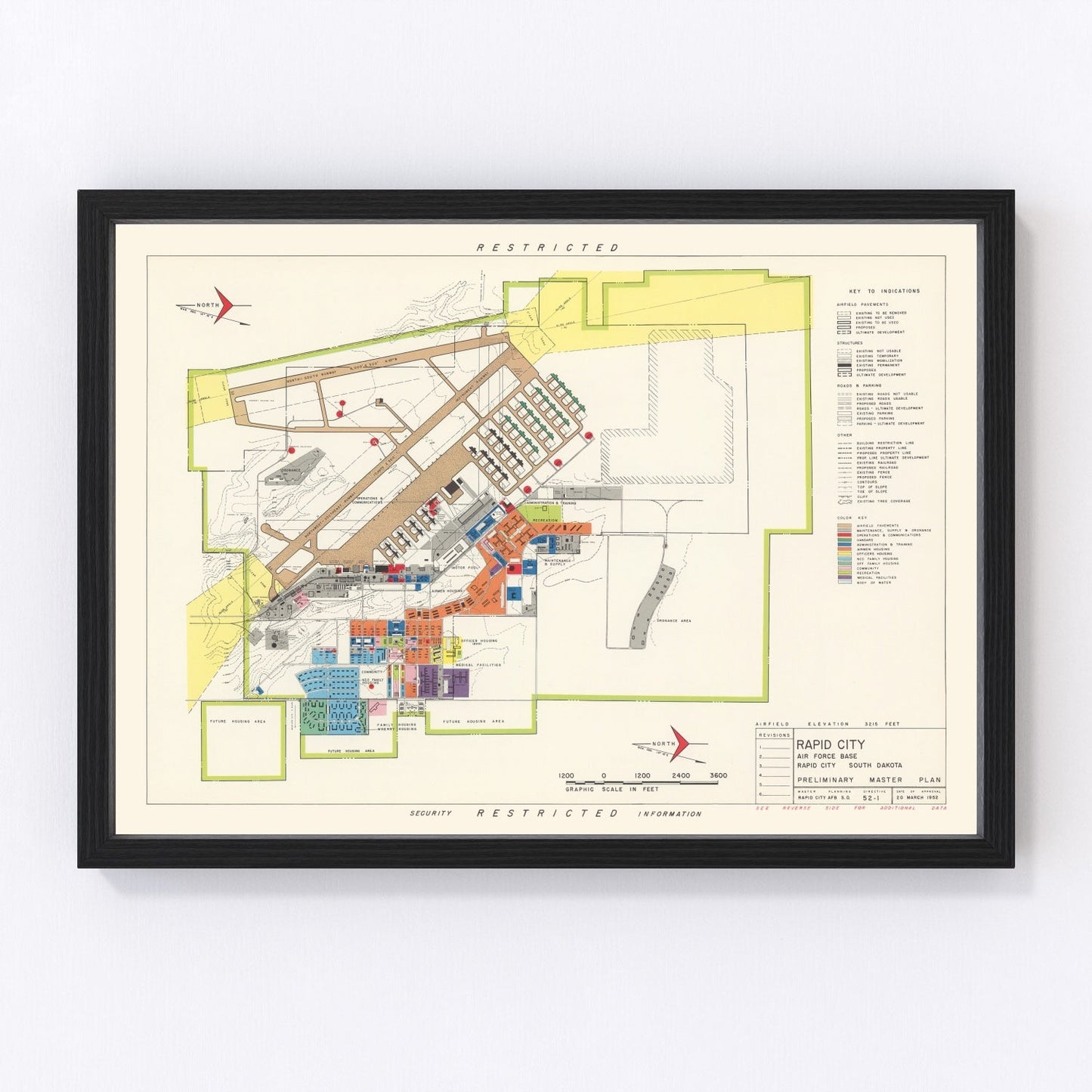 Vintage map of Rapid City Air Force Base, South Dakota, 1952