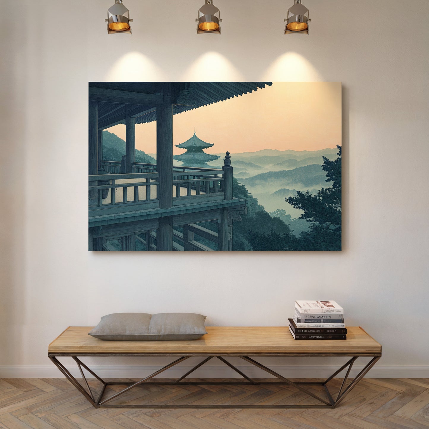 Japanese Temple Balcony Misty Mountain Wall Art Print
