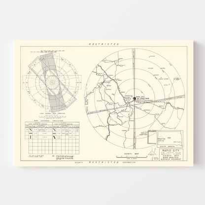 Vintage Map of Rapid City Air Force Base, South Dakota, 1952