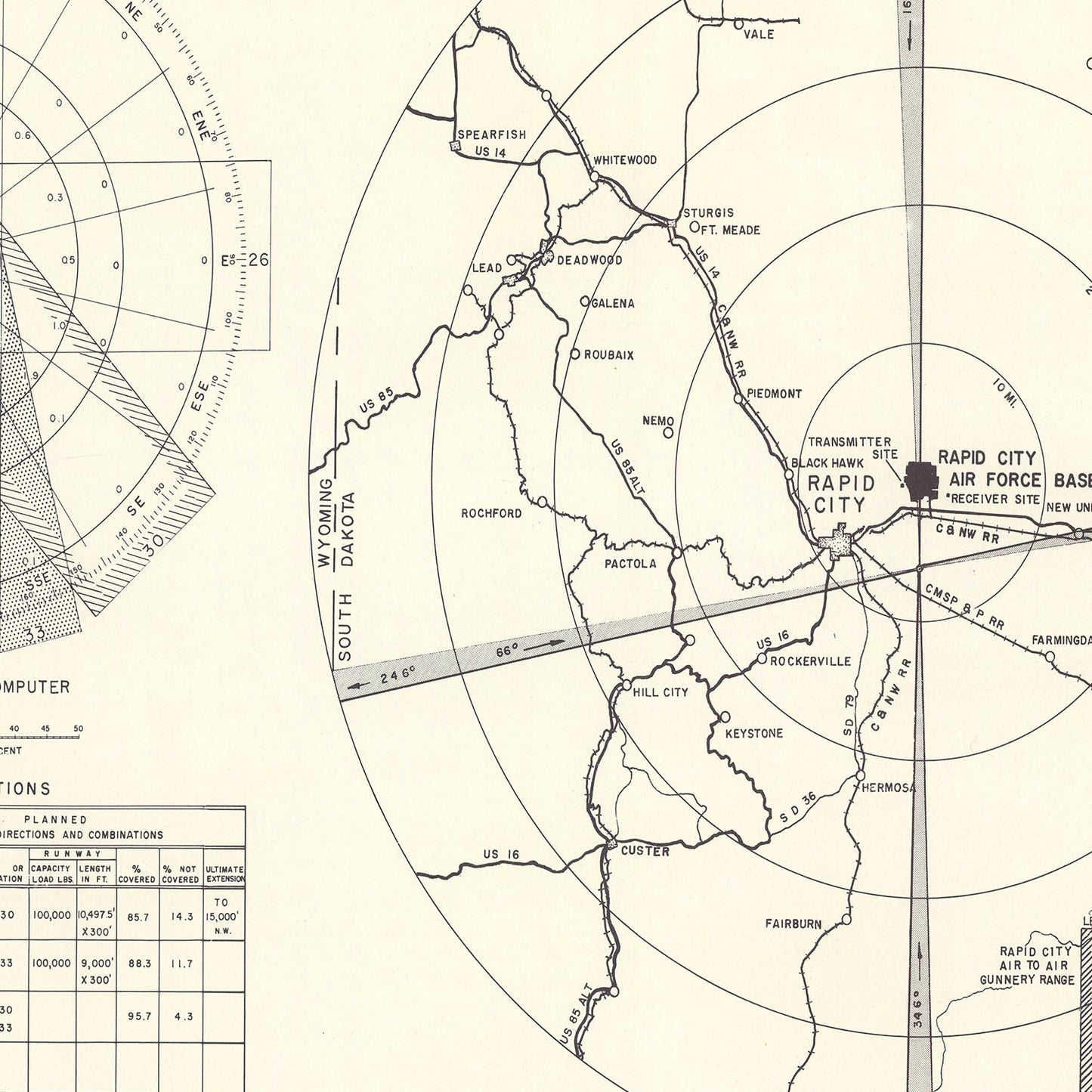 Vintage Map of Rapid City Air Force Base, South Dakota, 1952