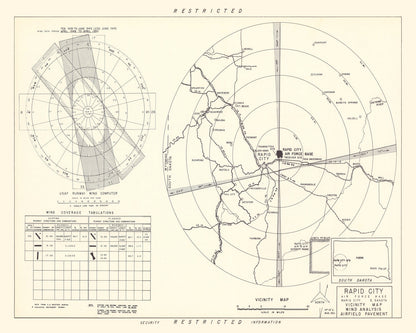 Vintage Map of Rapid City Air Force Base, South Dakota, 1952