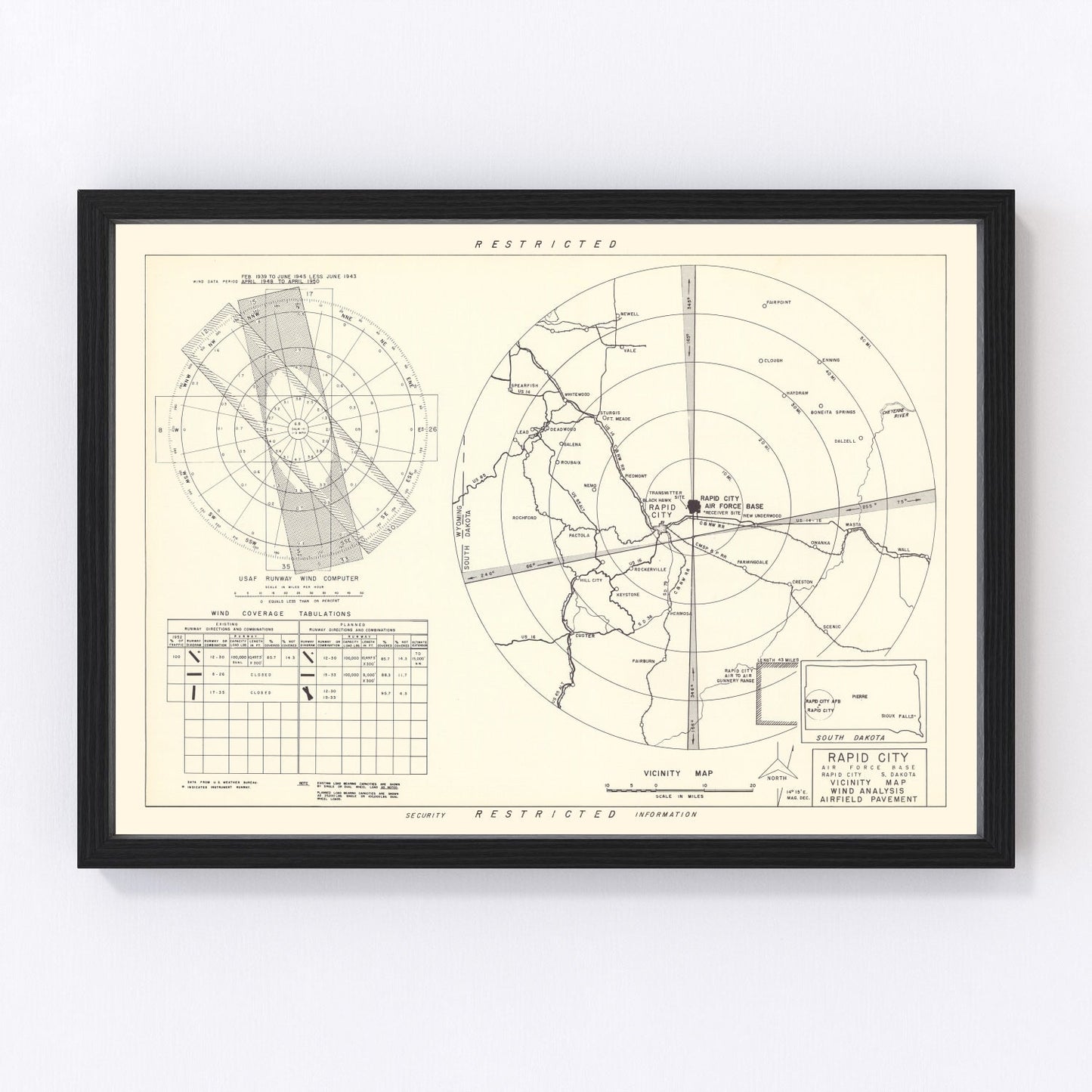 vintage map of Rapid City Air Force Base vicinity, South Dakota, 1952