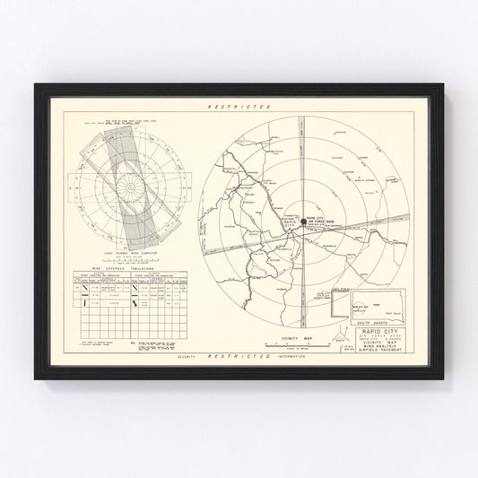 vintage map of Rapid City Air Force Base vicinity, South Dakota, 1952