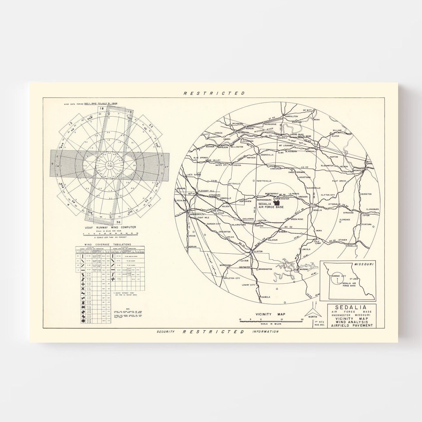 Vintage Map of Knob Noster, Missouri, 1951