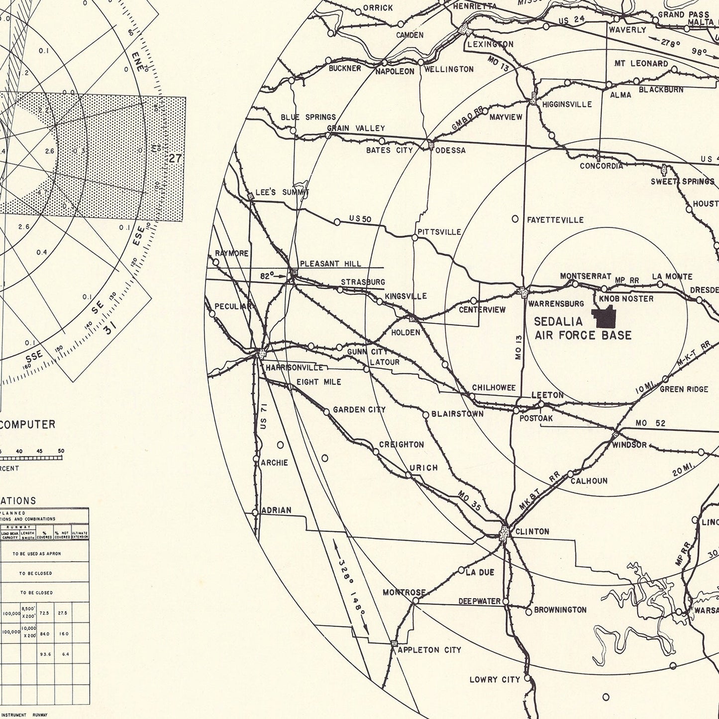 Vintage Map of Knob Noster, Missouri, 1951