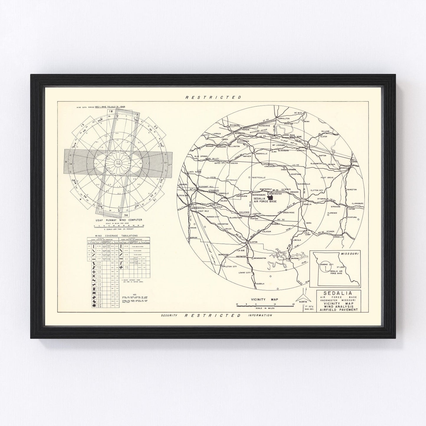 vintage map of Knob Noster, Missouri, 1951
