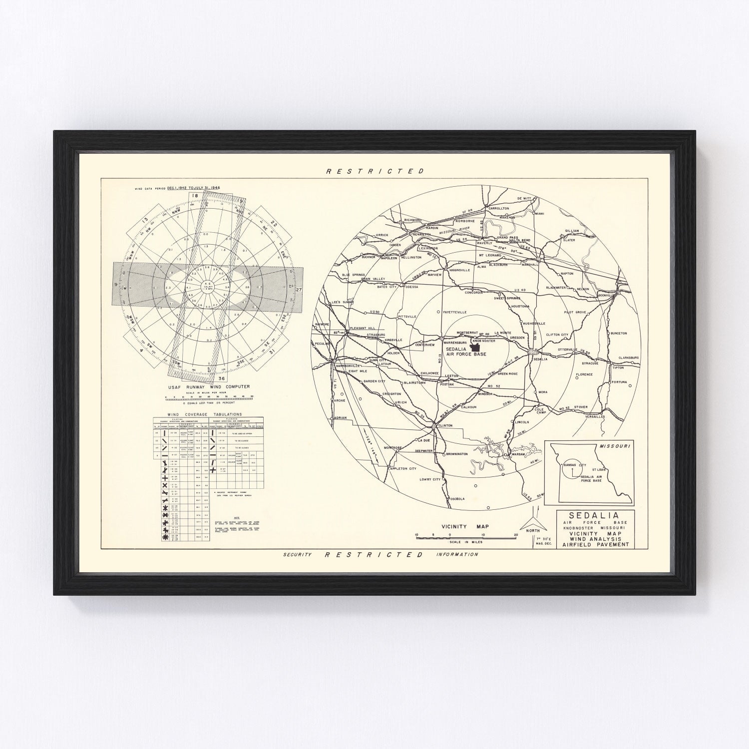 vintage map of Knob Noster, Missouri, 1951