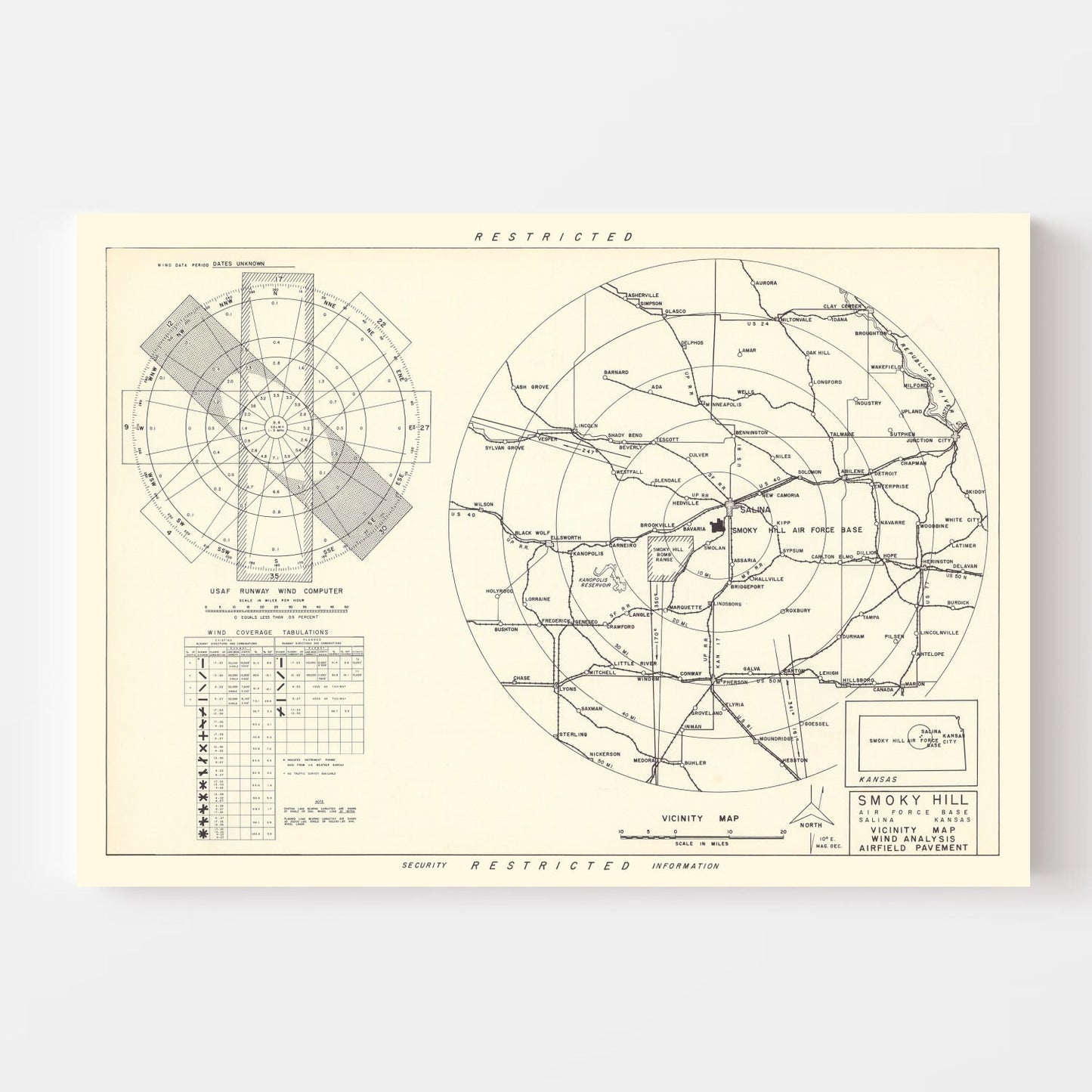 Vintage Map of Salina, Kansas, 1951