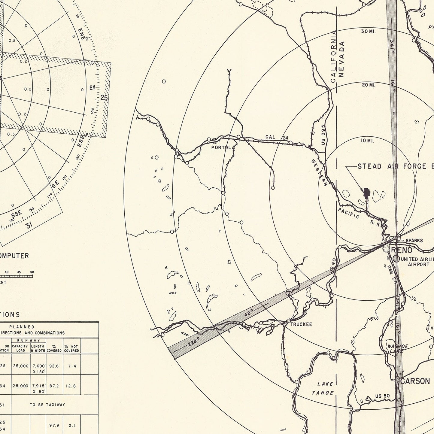 Vintage Map of Reno, Washoe County, Nevada, 1952