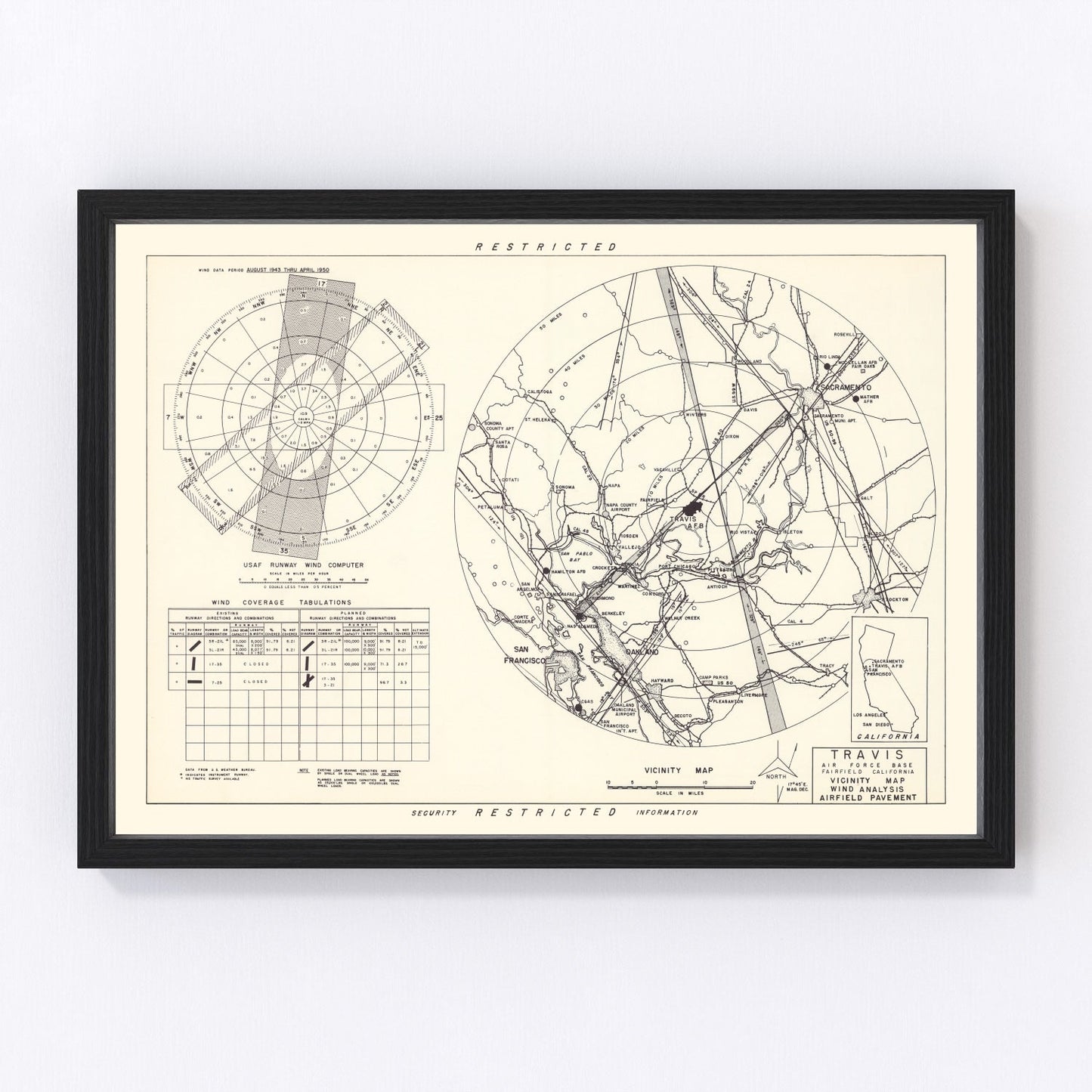vintage map of Travis Air Force Base vicinity, 1951