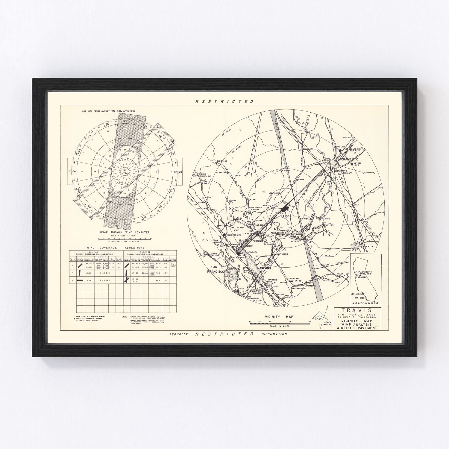 vintage map of Travis Air Force Base vicinity, 1951