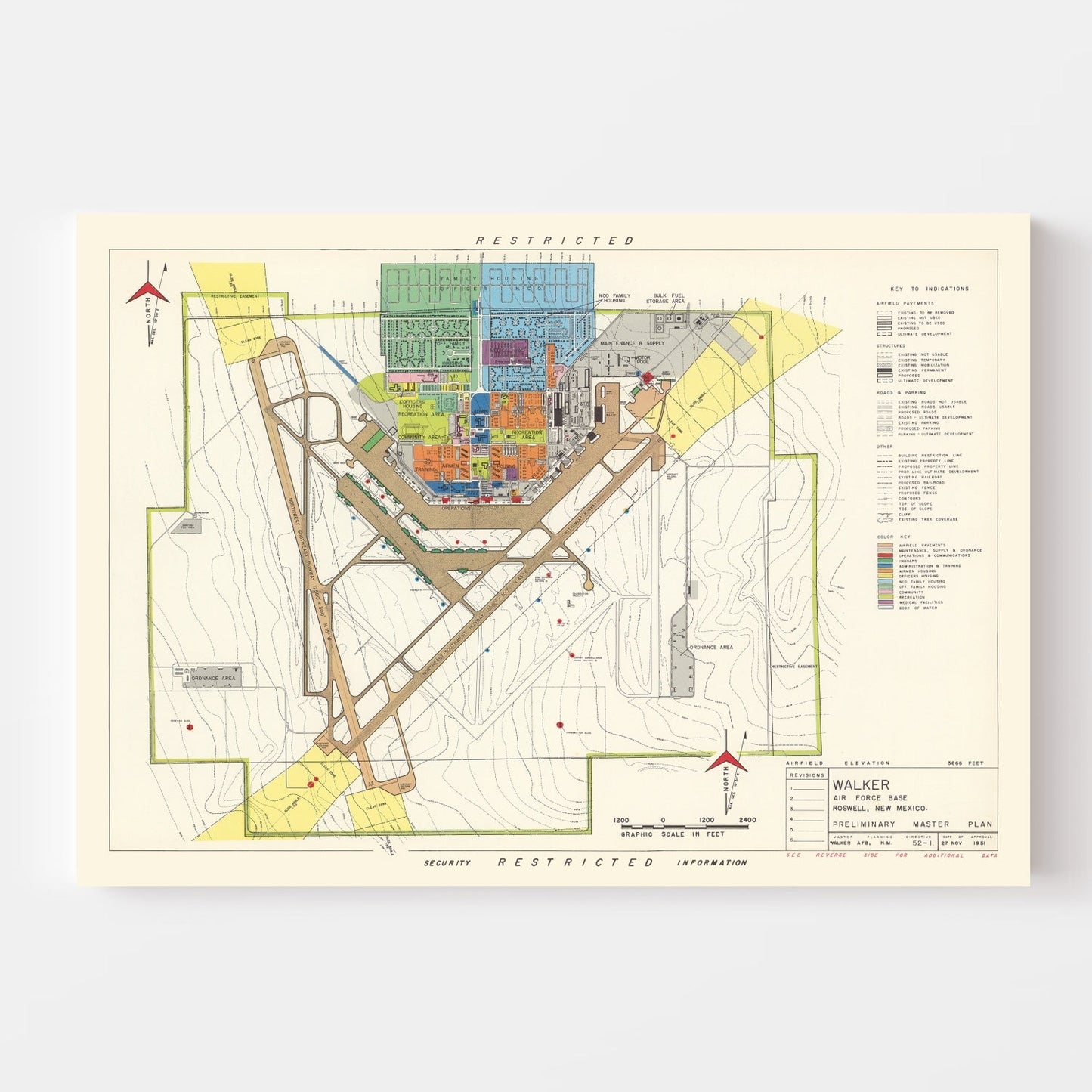 Vintage Map of Walker Air Force Base, New Mexico, 1951