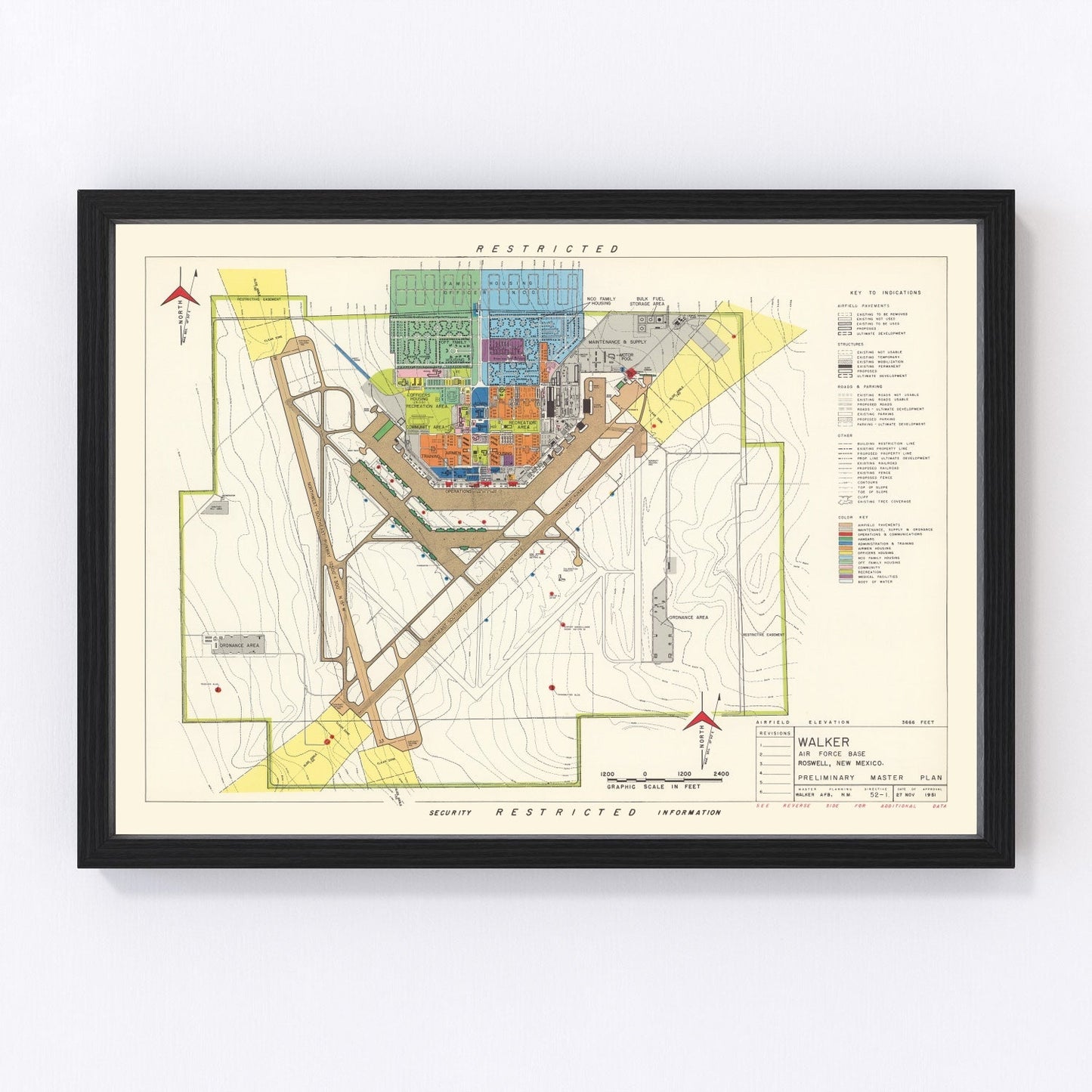 Vintage map of Walker Air Force Base area, Roswell, New Mexico, 1951