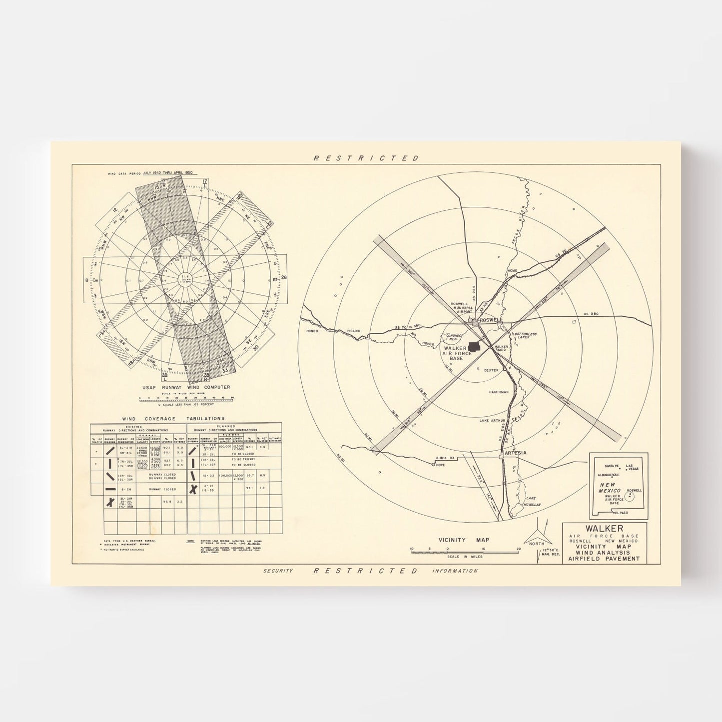 Vintage Map of Walker Air Force Base Vicinity, 1951