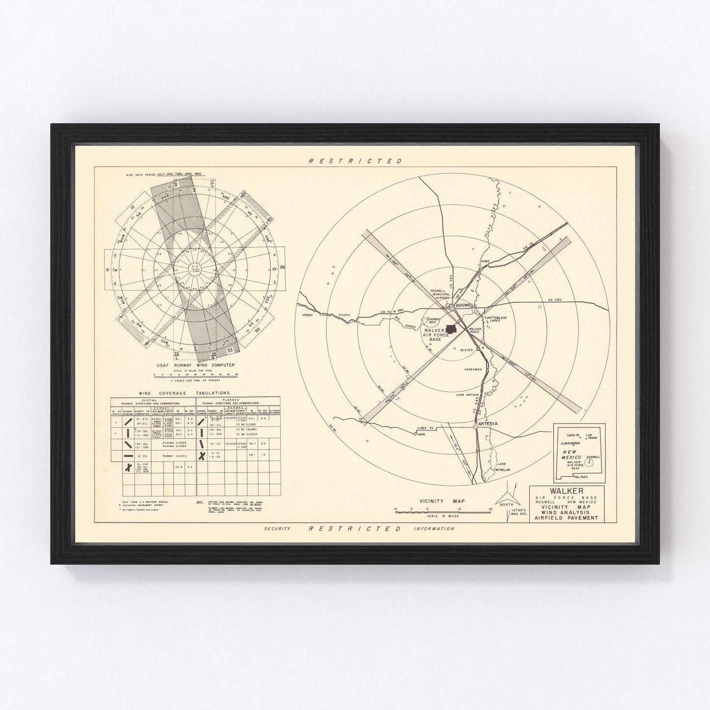 vintage map of Walker Air Force Base vicinity, Roswell, 1951