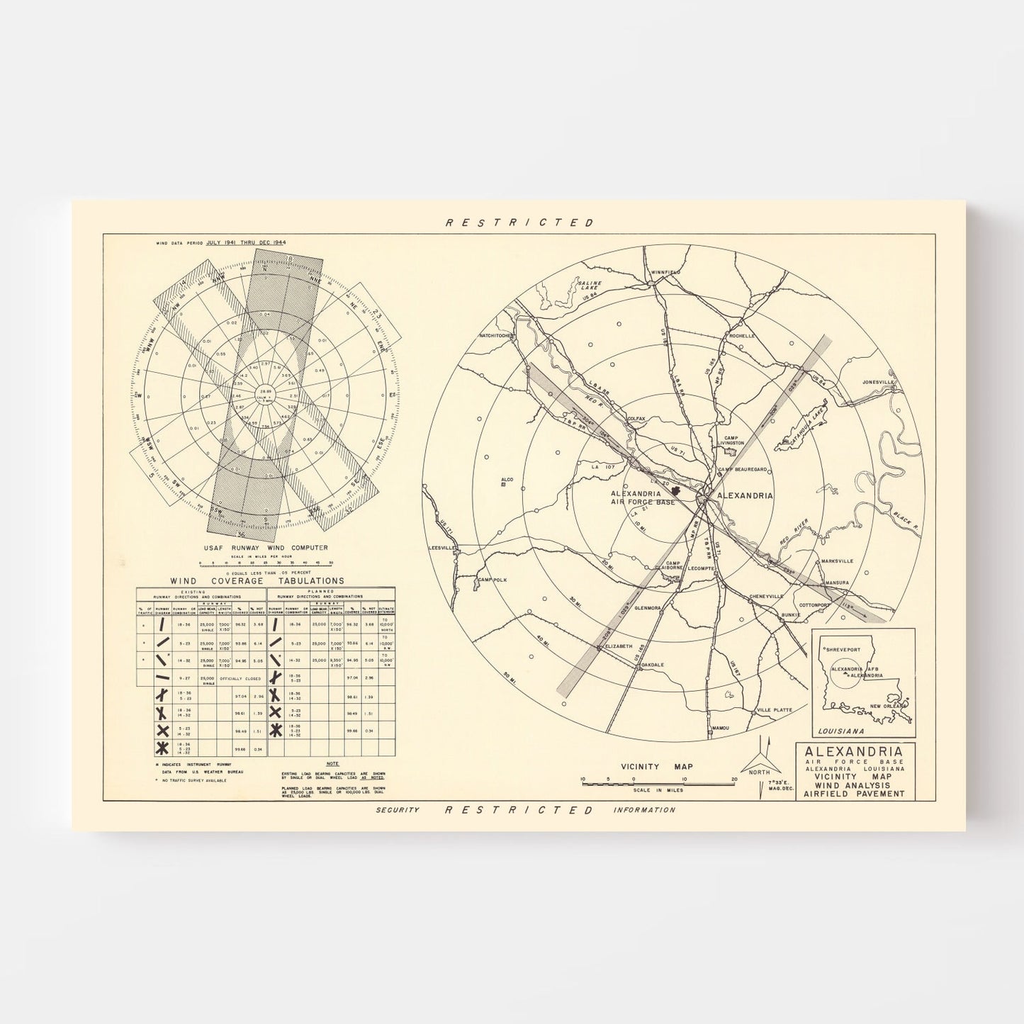 Vintage Map of Alexandria Air Force Base Vicinity, 1952