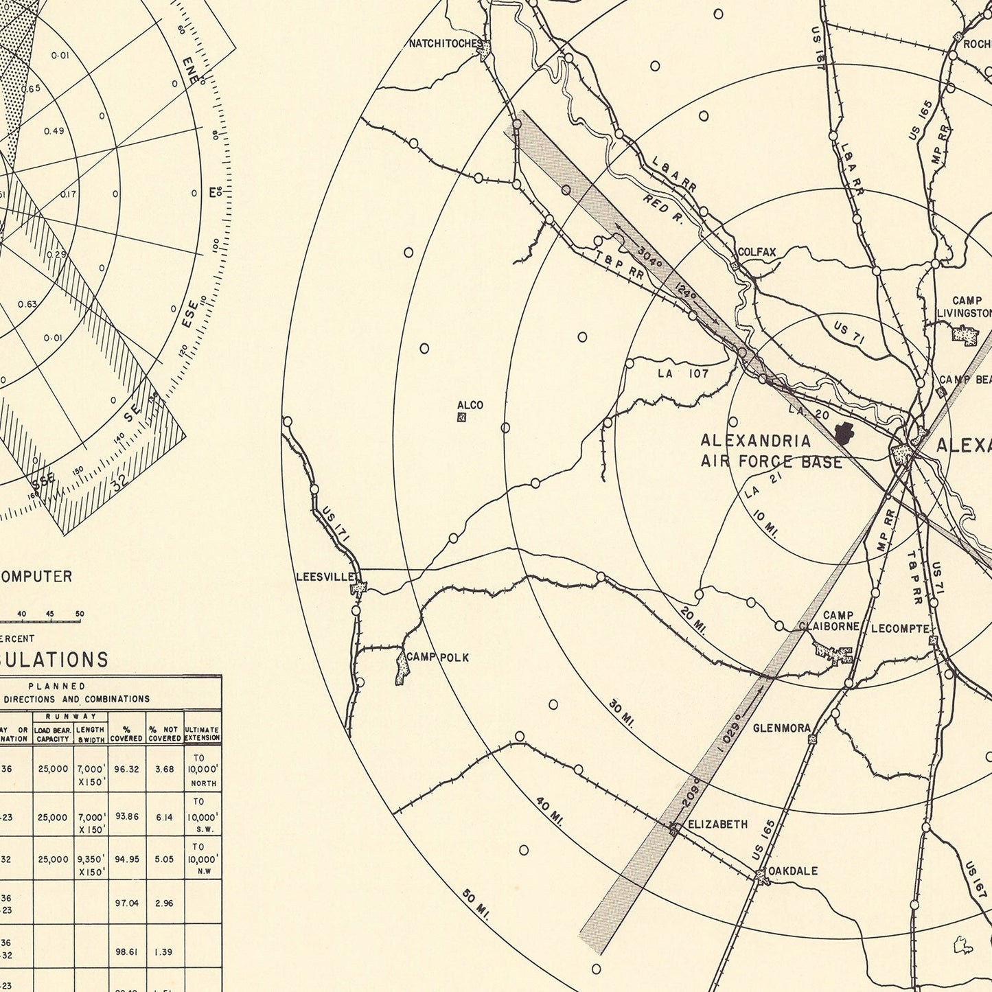 Vintage Map of Alexandria Air Force Base Vicinity, 1952