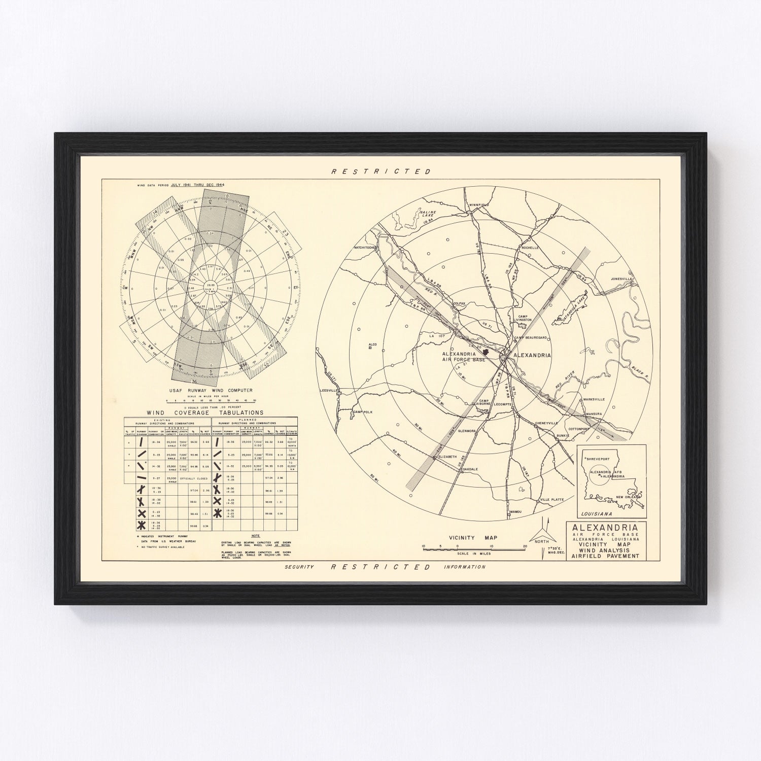 Vintage map of Alexandria Air Force Base vicinity, Louisiana, 1952