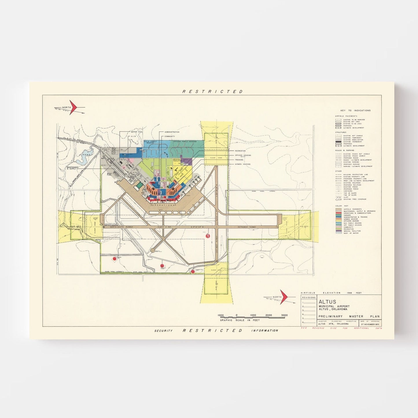 Vintage Map of Altus Municipal Airport, Oklahoma, 1952