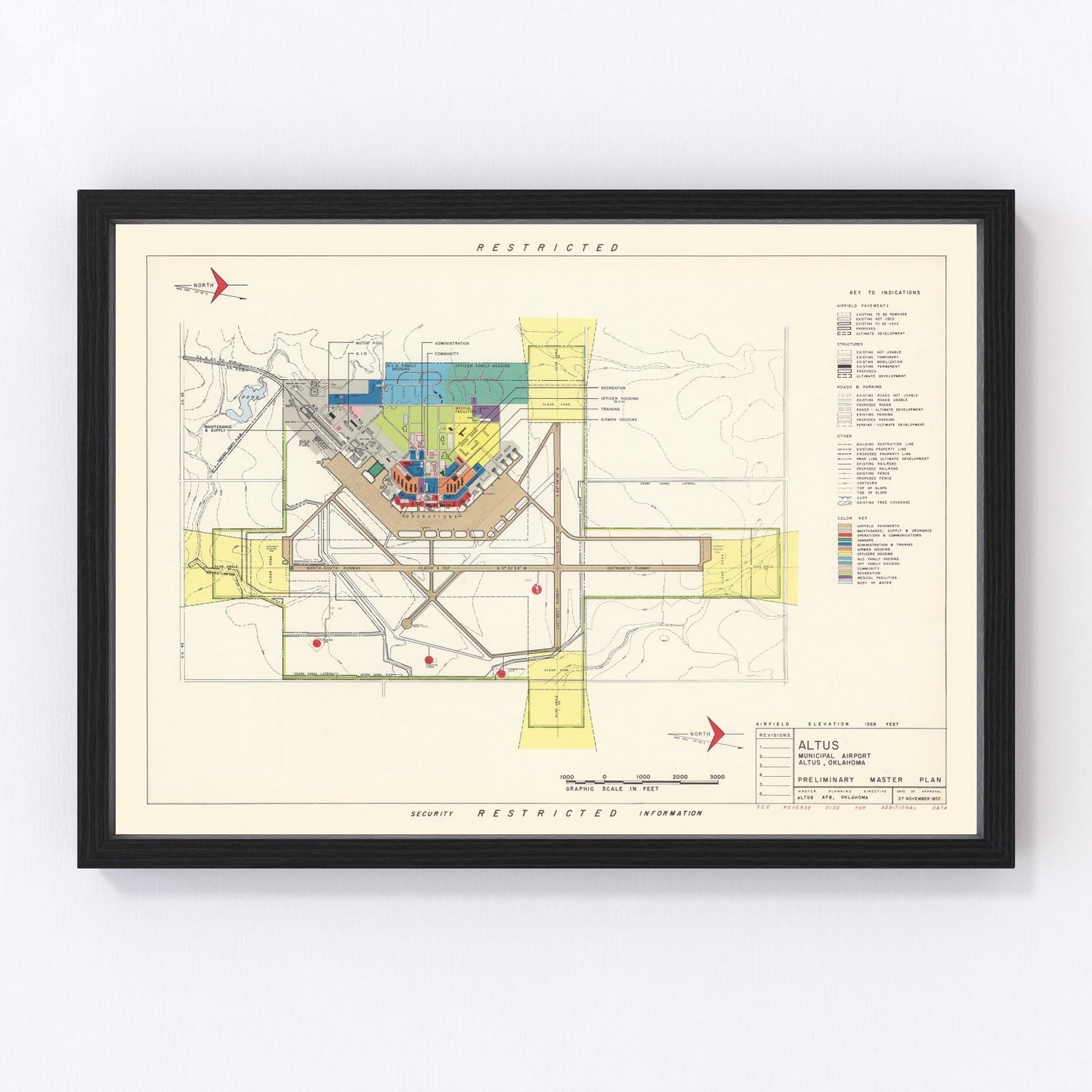 Vintage map of Altus Municipal Airport, Oklahoma, 1952