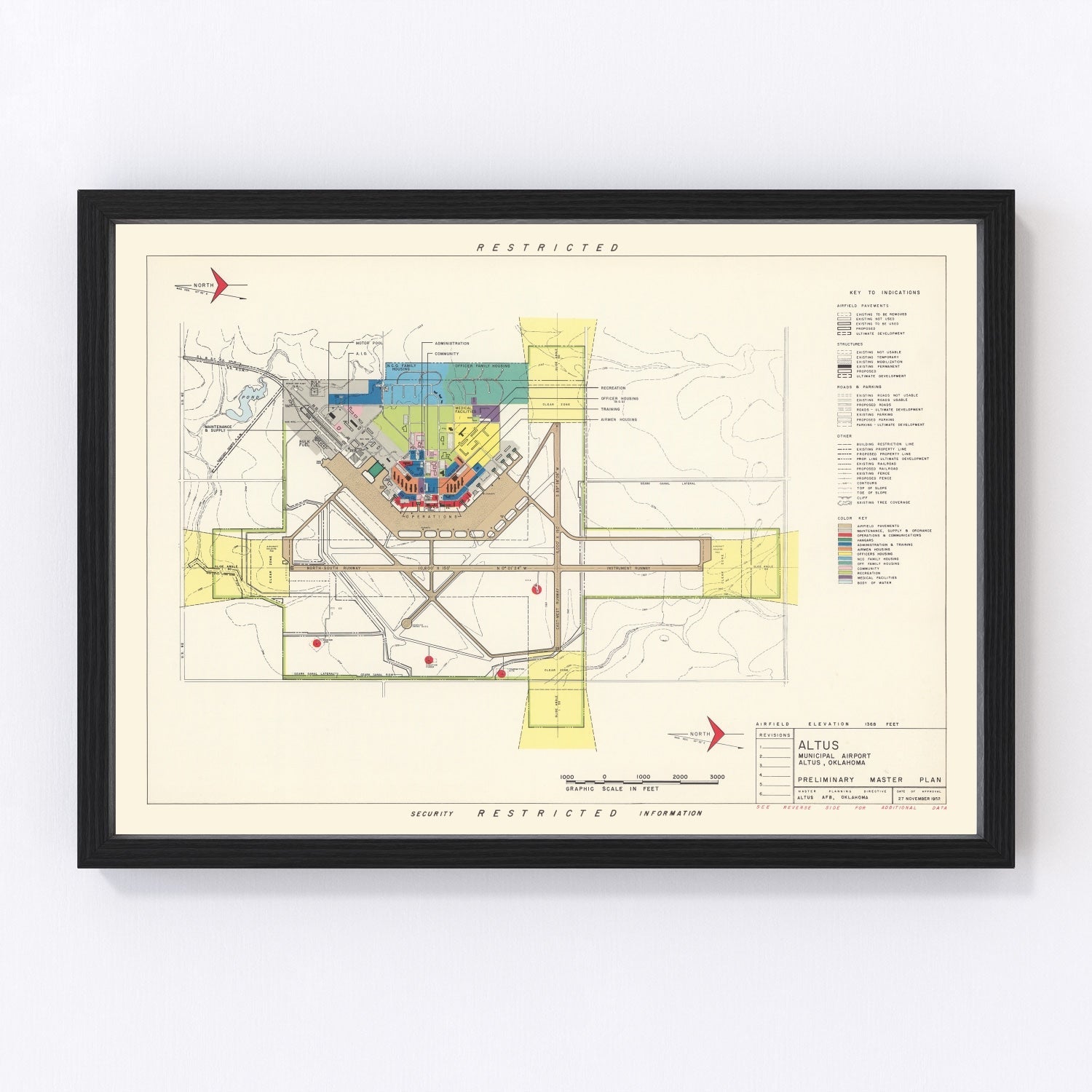 Vintage map of Altus Municipal Airport, Oklahoma, 1952