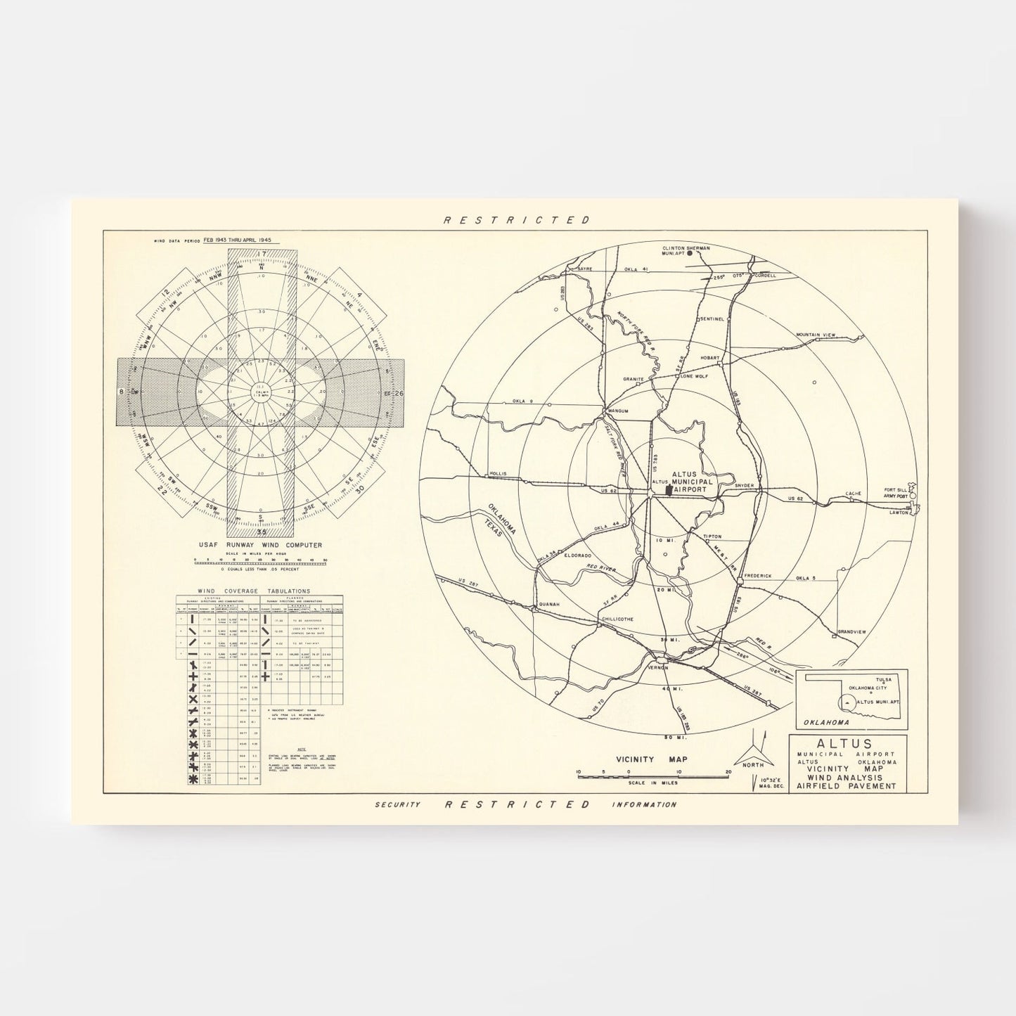 Vintage Map of the Altus Municipal Airport Vicinity, 1952