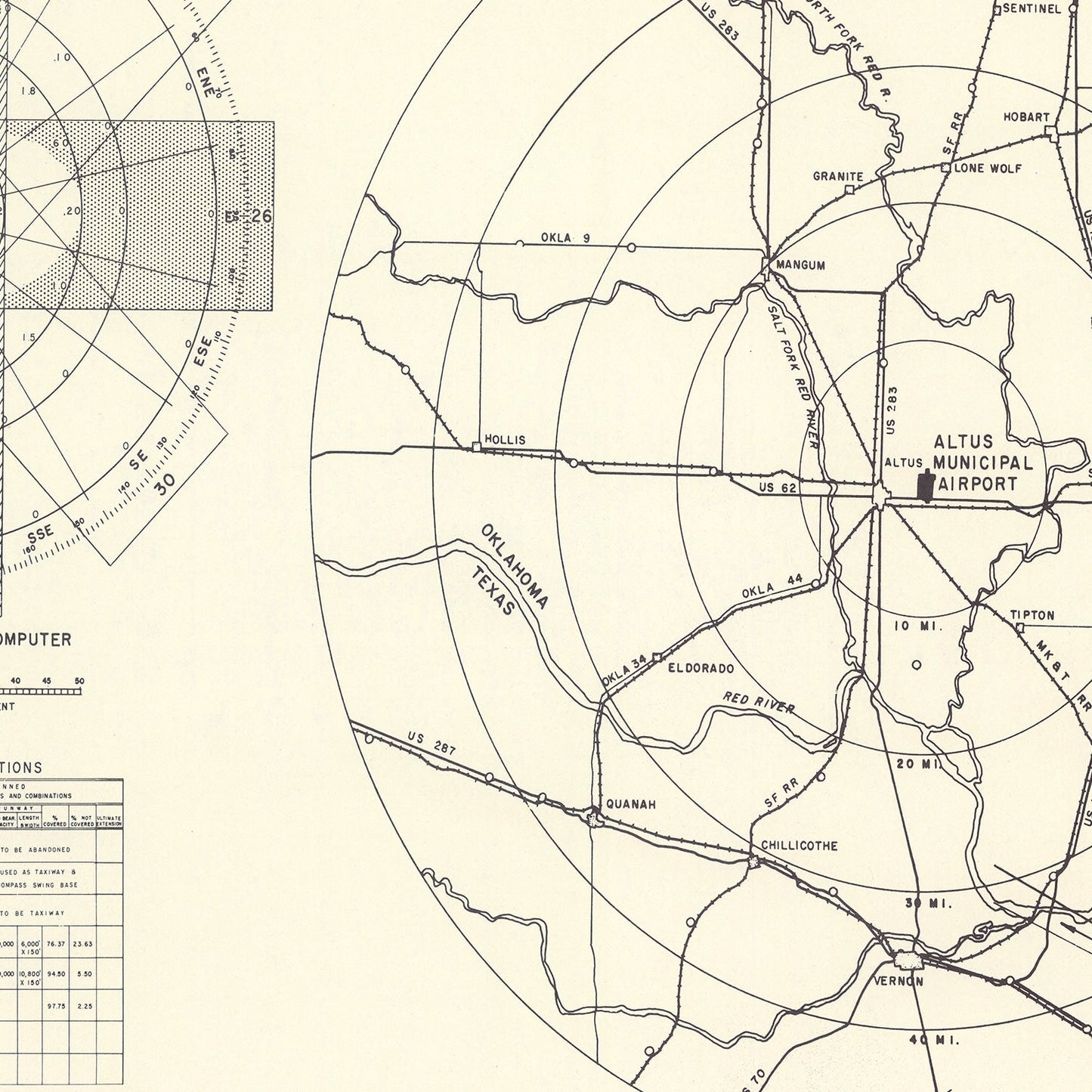Vintage Map of the Altus Municipal Airport Vicinity, 1952