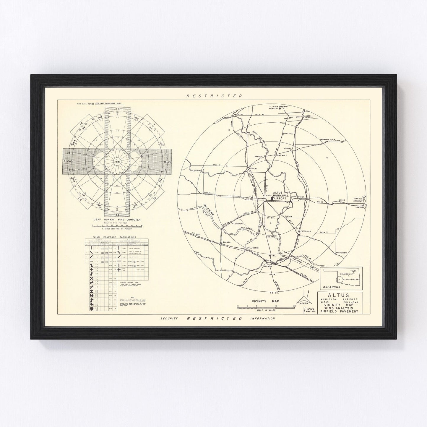 Vintage aeronautical map of Altus Municipal Airport vicinity, Oklahoma, 1952