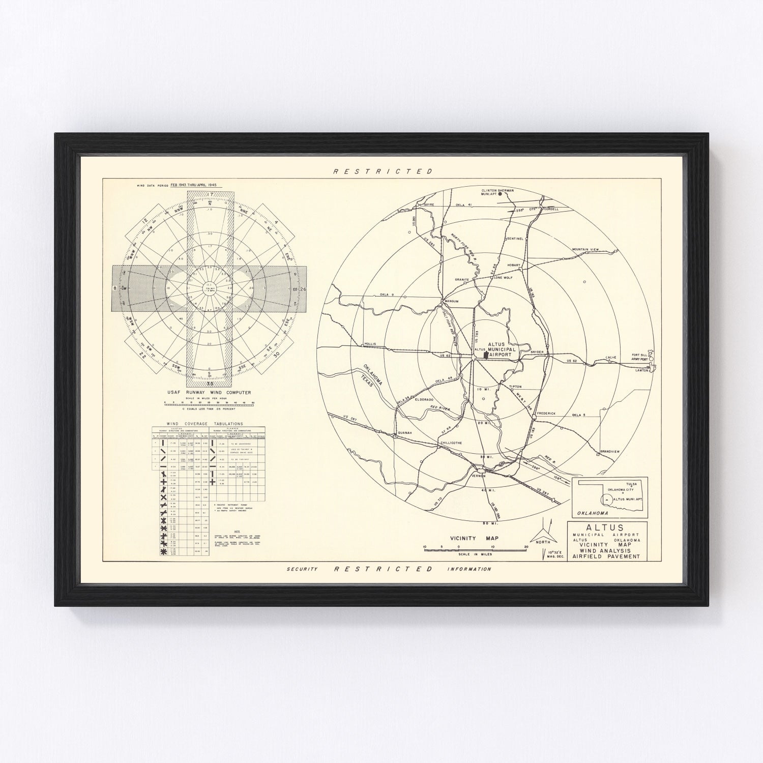 Vintage aeronautical map of Altus Municipal Airport vicinity, Oklahoma, 1952