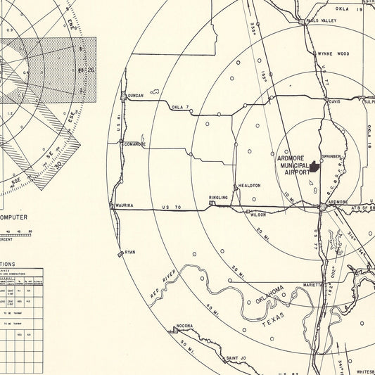 Vintage Map of Ardmore Municipal Airport Vicinity, Oklahoma, 1952